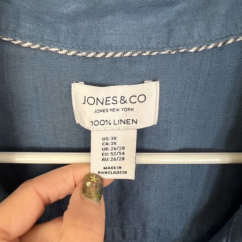 Jones & Co 100% Linen Jacket 3X Blue Lightweight Utility Button - Picture 2 of 9